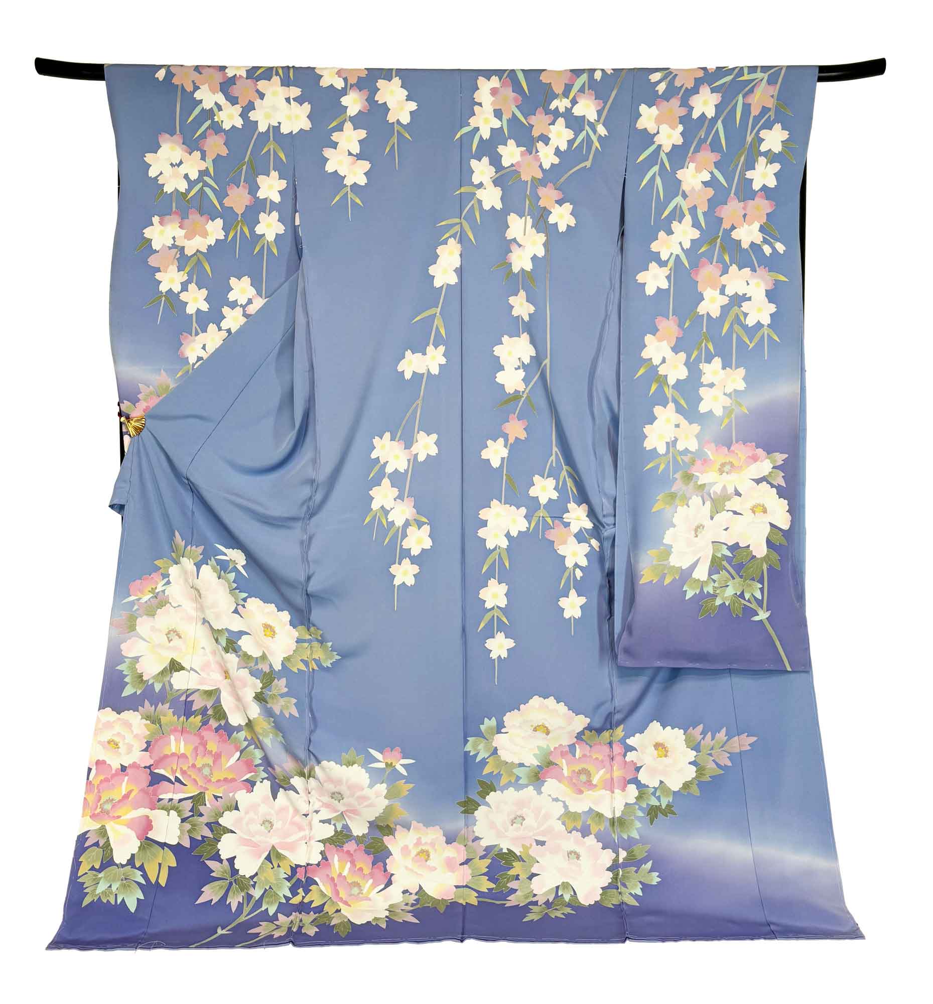 加賀友禅 振袖 稲手明仁『桜に牡丹』青紫 - 濱上呉服店