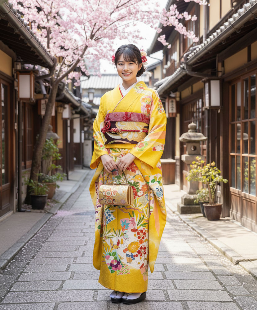 レンタル京友禅振袖 – 黄03