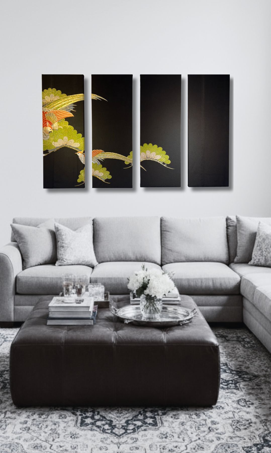 【留袖アート】Kimono Art 京友禅 ファブリックパネル 黒留袖14