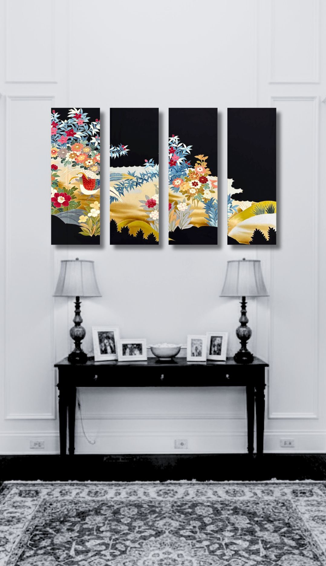 【留袖アート】Kimono Art 京友禅 ファブリックパネル 黒留袖12