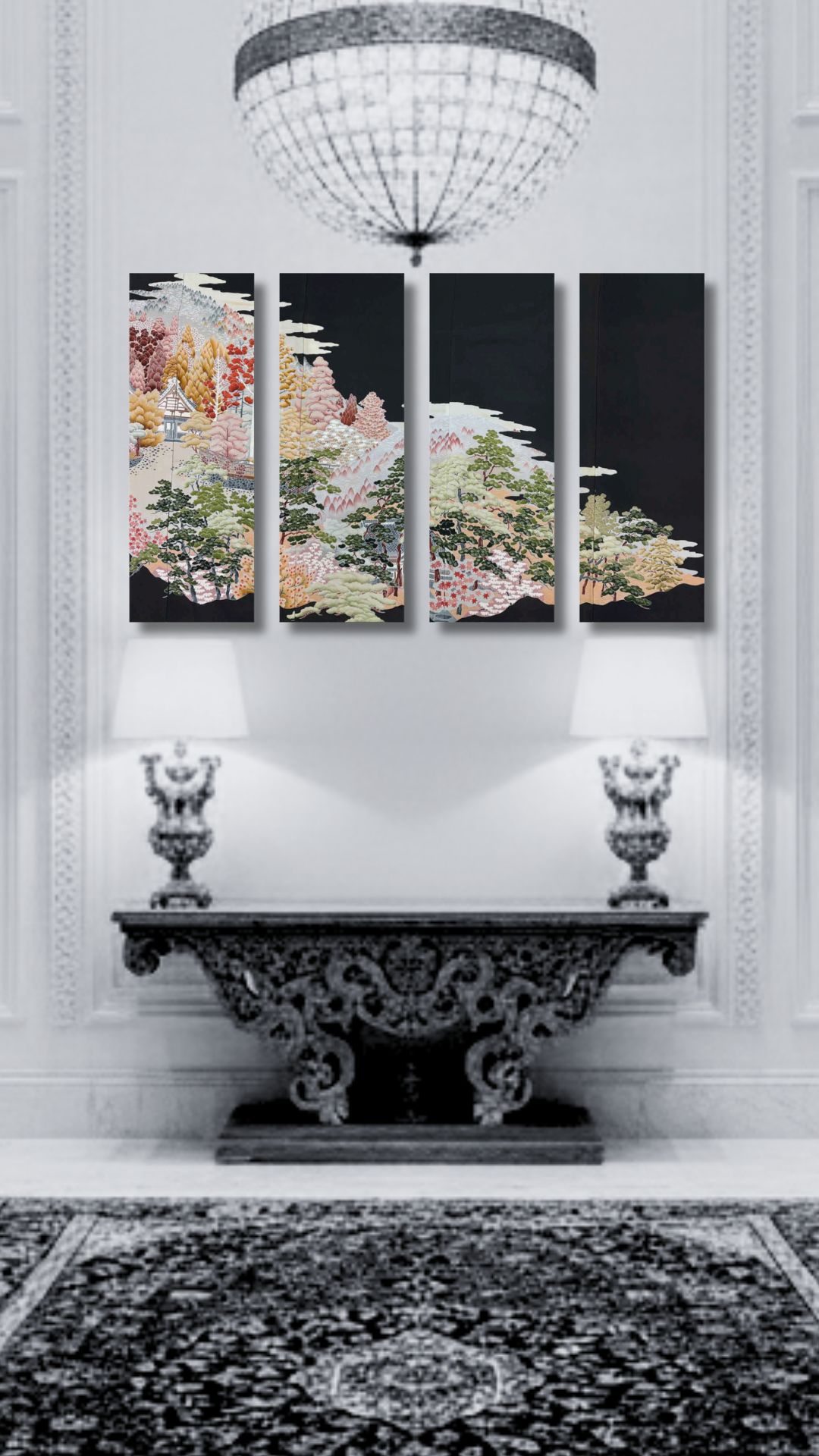 【留袖アート】Kimono Art 京友禅 ファブリックパネル 黒留袖08