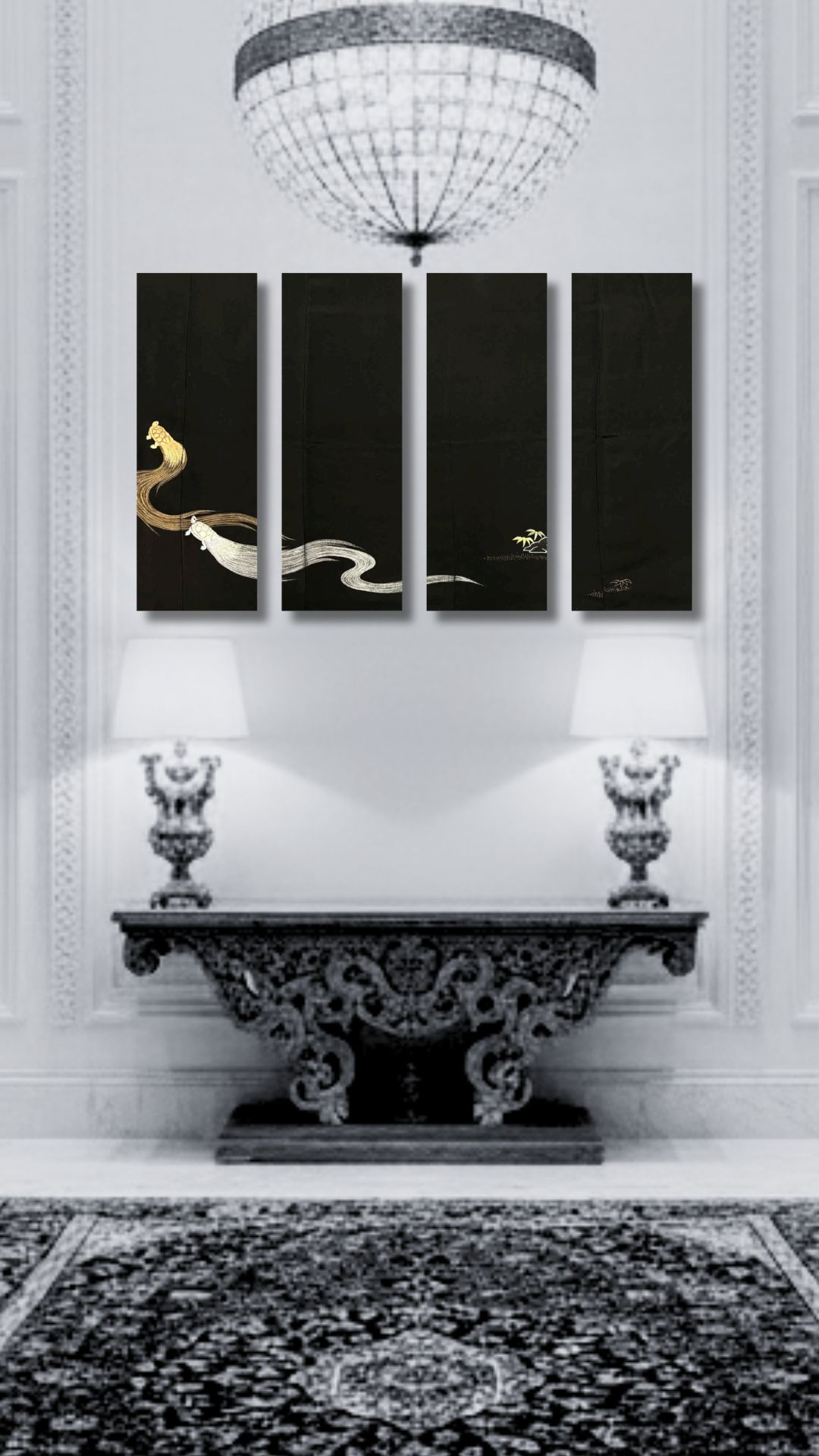 【留袖アート】Kimono Art 京友禅 ファブリックパネル 黒留袖10