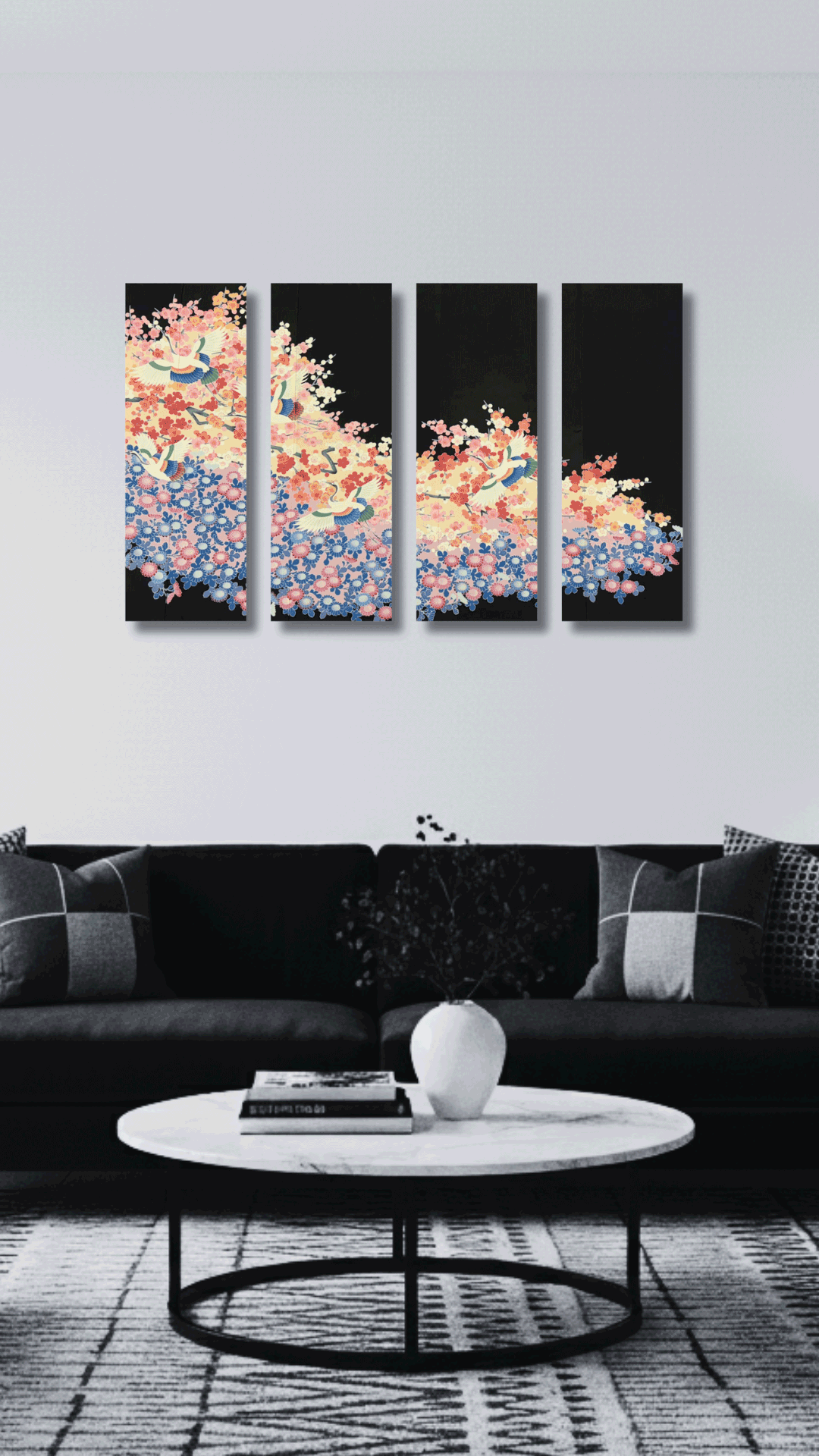 【留袖アート】Kimono Art 京友禅 ファブリックパネル 黒留袖05