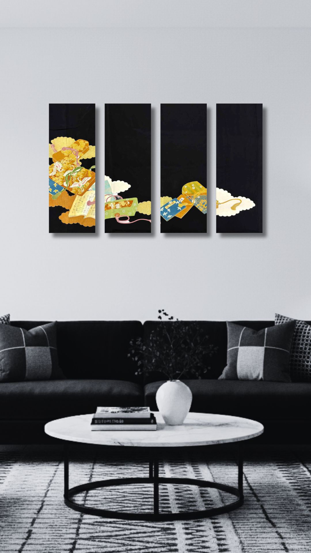 【留袖アート】Kimono Art 京友禅 ファブリックパネル 黒留袖13