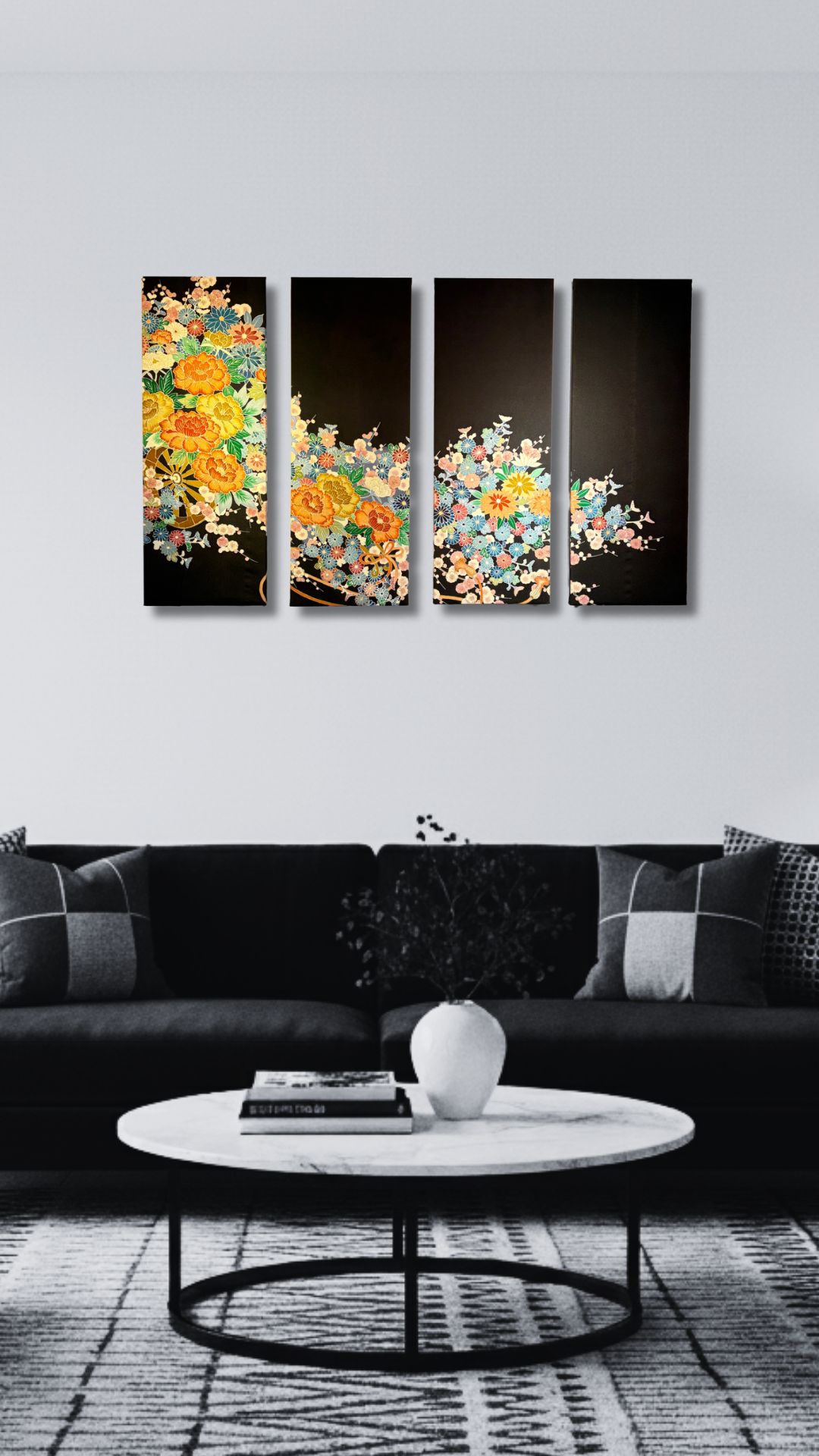 【留袖アート】Kimono Art 京友禅 ファブリックパネル 黒留袖02