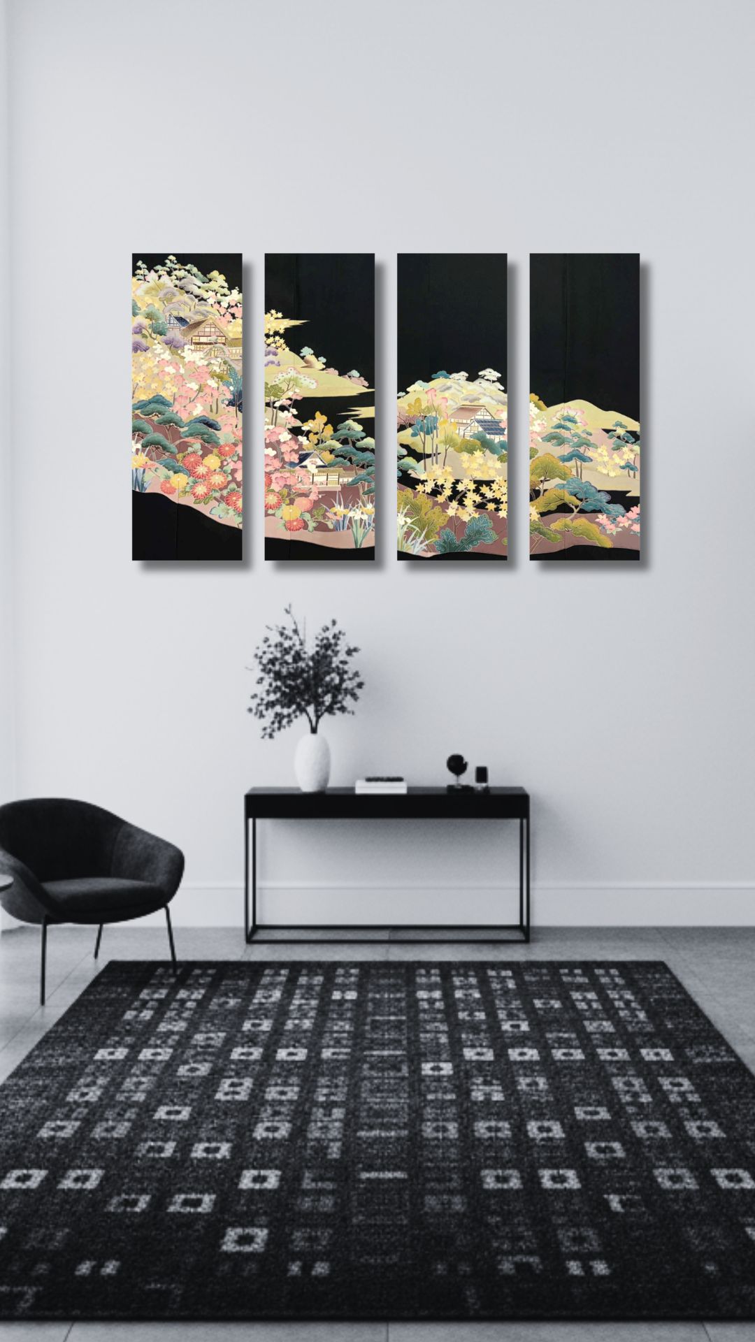 【留袖アート】Kimono Art 京友禅 ファブリックパネル 黒留袖06