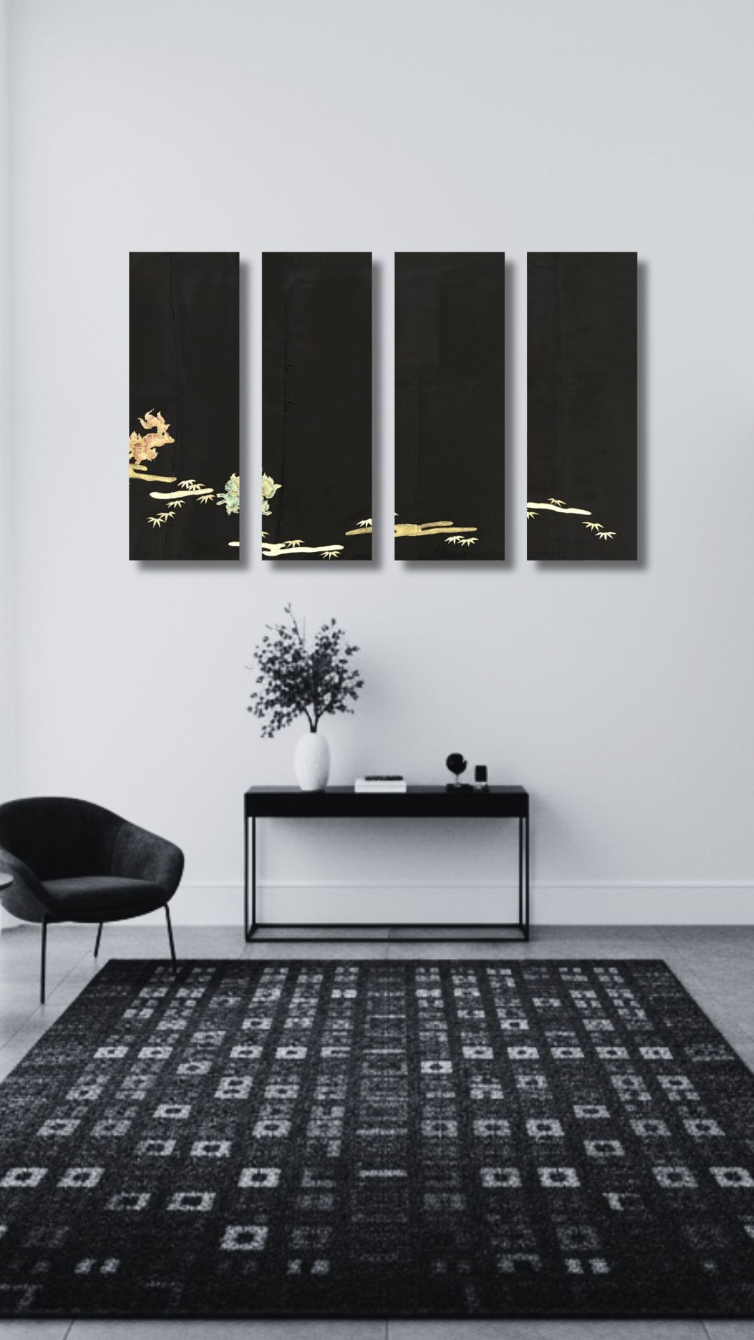 【留袖アート】Kimono Art 京友禅 ファブリックパネル 黒留袖09