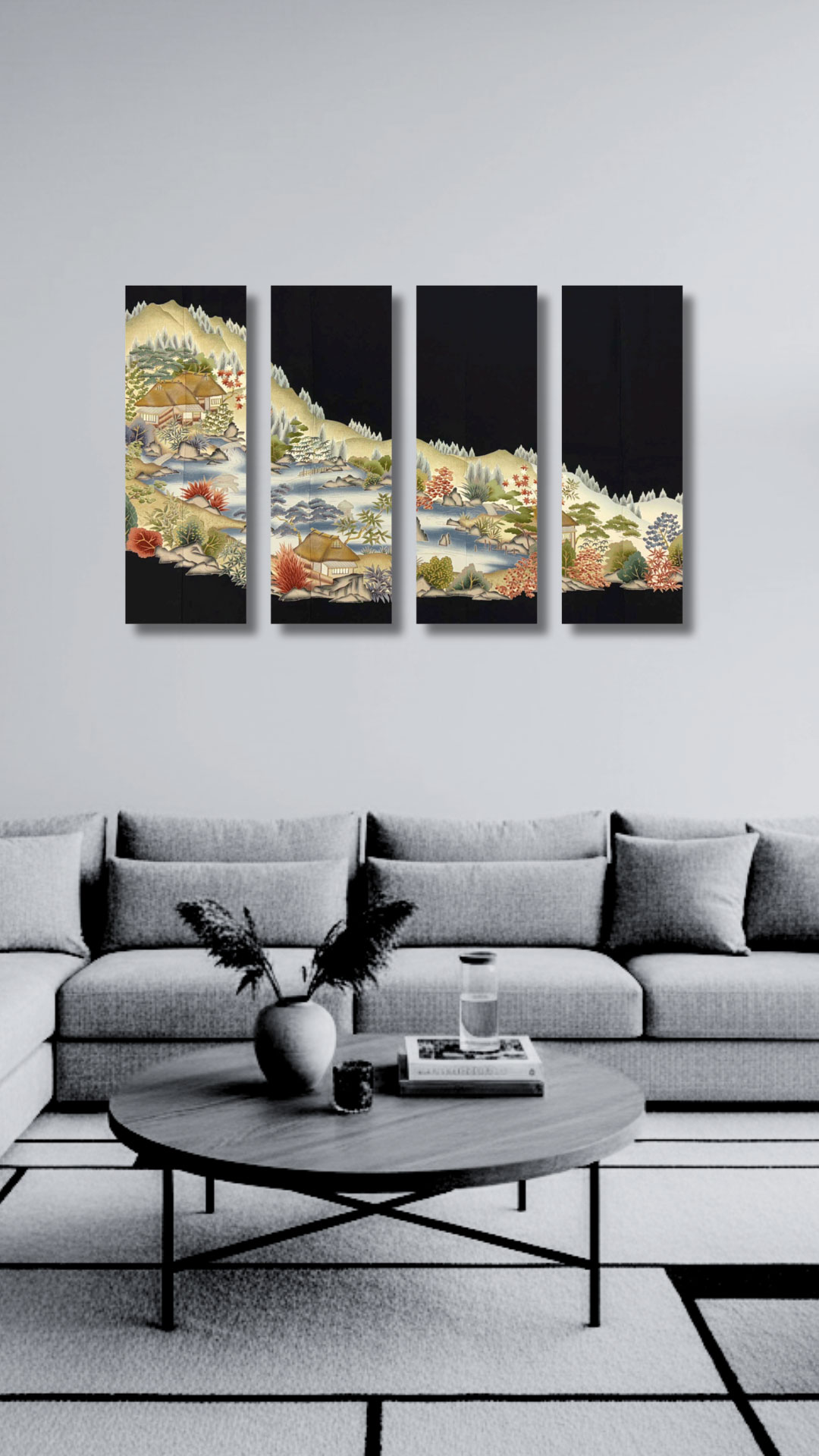 【留袖アート】Kimono Art 京友禅 ファブリックパネル 黒留袖07