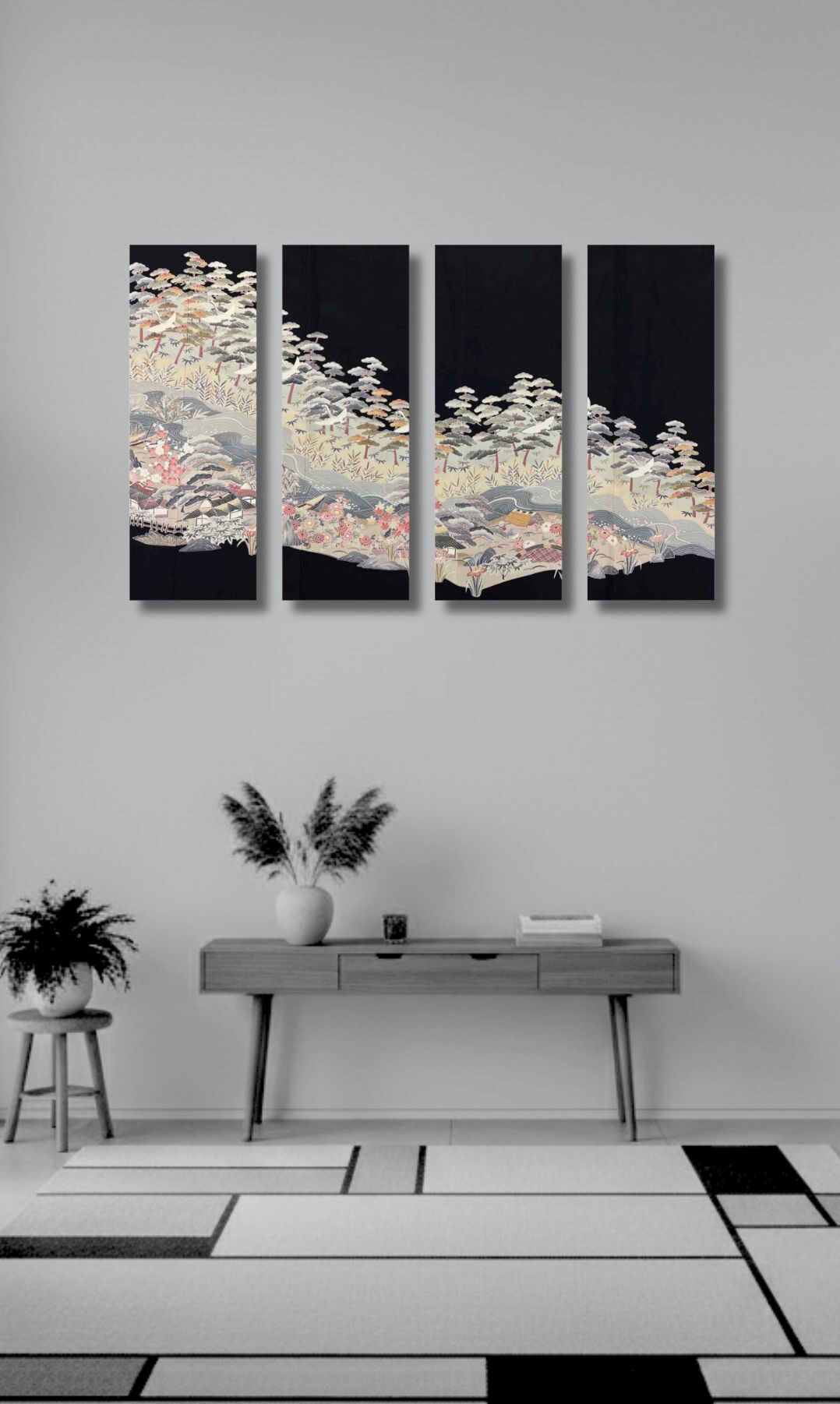 【留袖アート】Kimono Art 京友禅 ファブリックパネル 黒留袖11