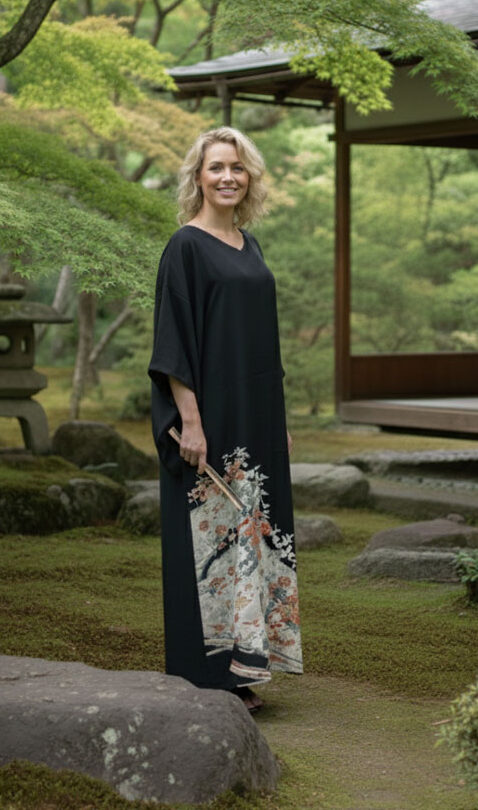 【着物ワンピース】Kimono Dress 友禅着物 黒留袖02