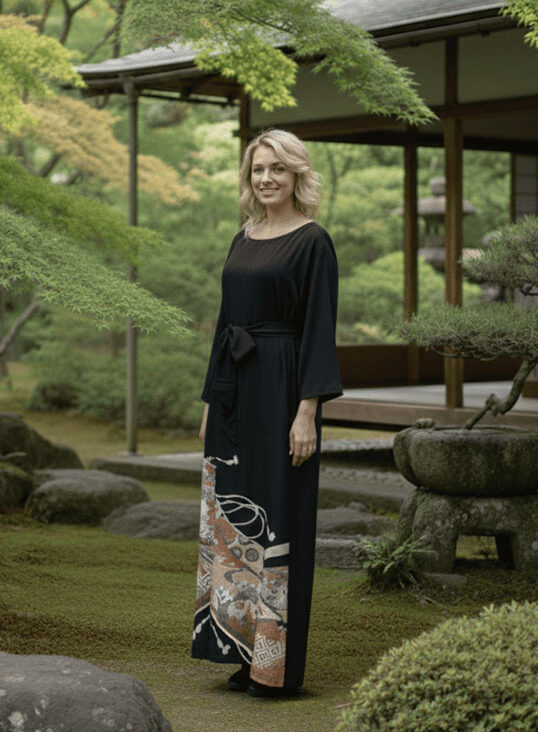 【着物ワンピース】Kimono Dress 友禅着物 黒留袖01