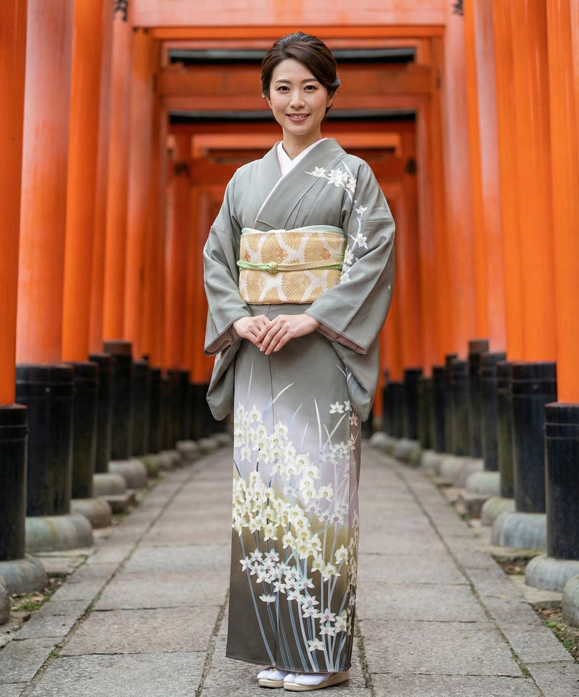 京友禅 – 訪問着レンタル -グレー02