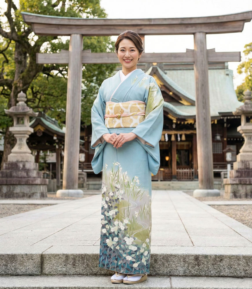 京友禅 – 訪問着レンタル -水色03