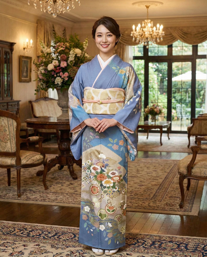 京友禅 – 訪問着レンタル -青