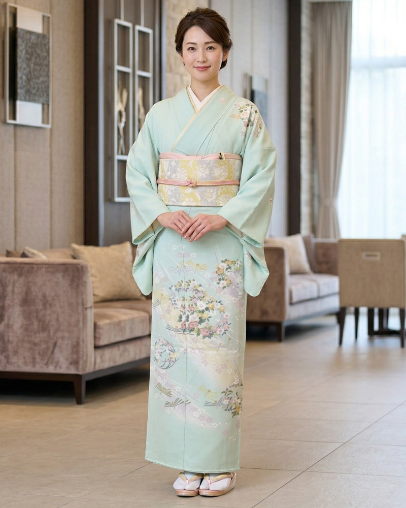 京友禅 訪問着 緑02