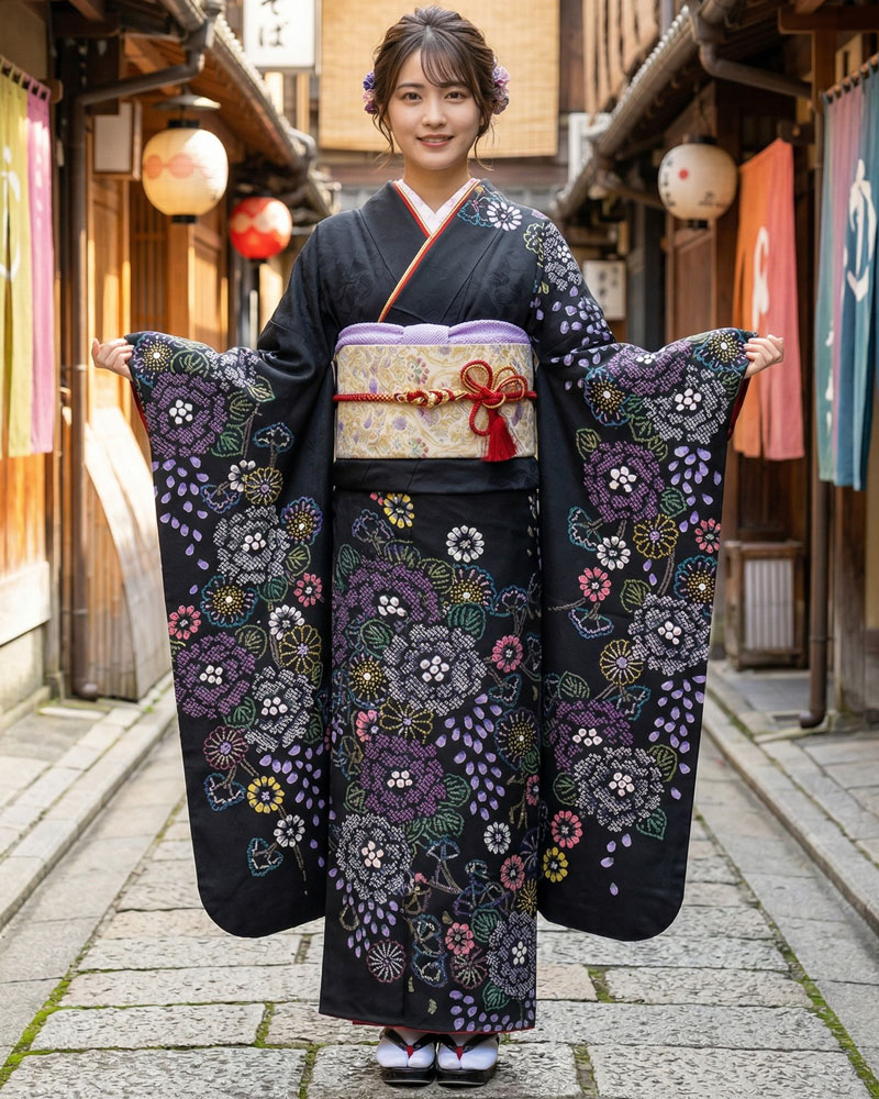 藤娘きぬたや 総絞り振袖 黒03