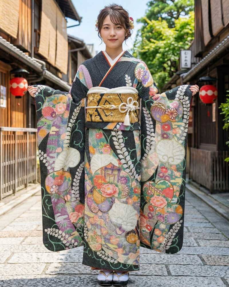 藤娘きぬたや 総絞り振袖 黒04