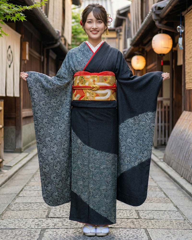 藤娘きぬたや 総絞り振袖 黒05