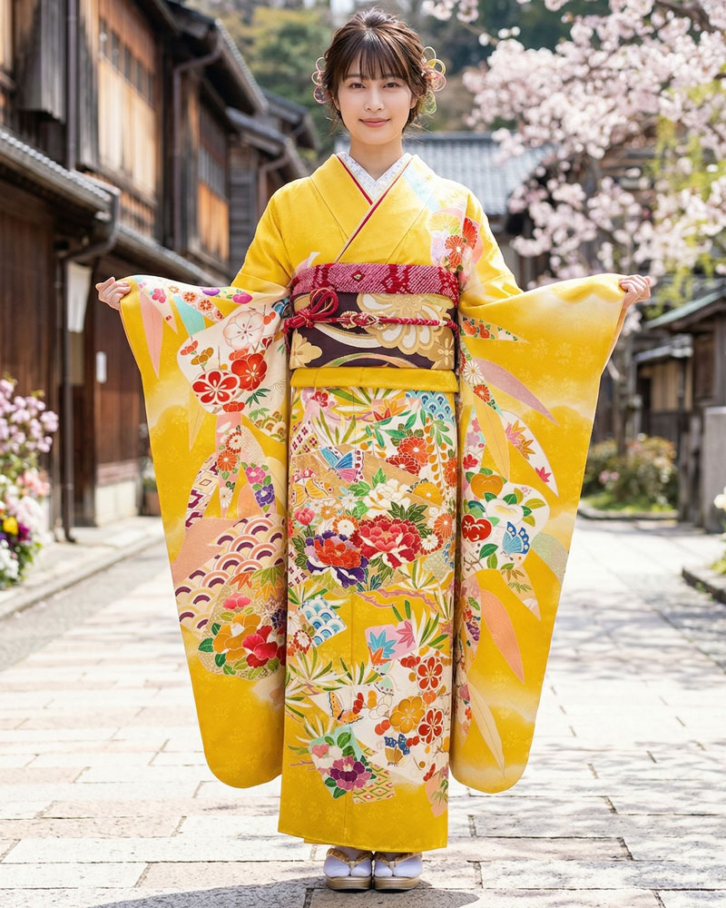 レンタル京友禅振袖 – 黄03