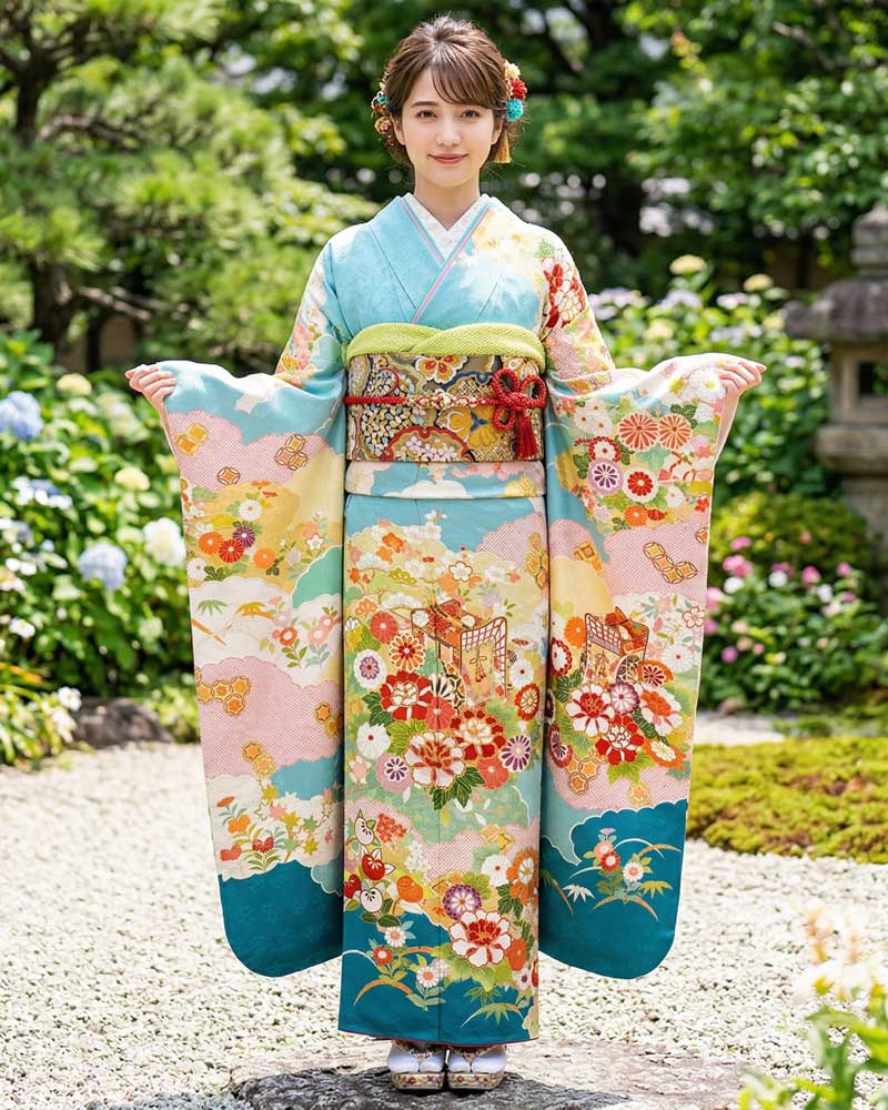 十日町友禅 -振袖 – 簑助 – 水色02