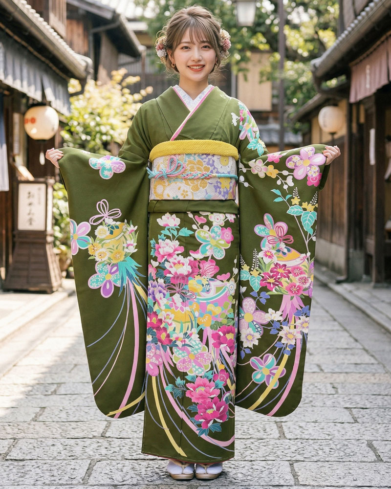 十日町友禅 -振袖 – 緑04