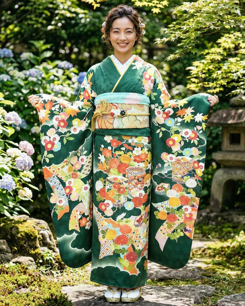 十日町友禅 -振袖 – 緑03
