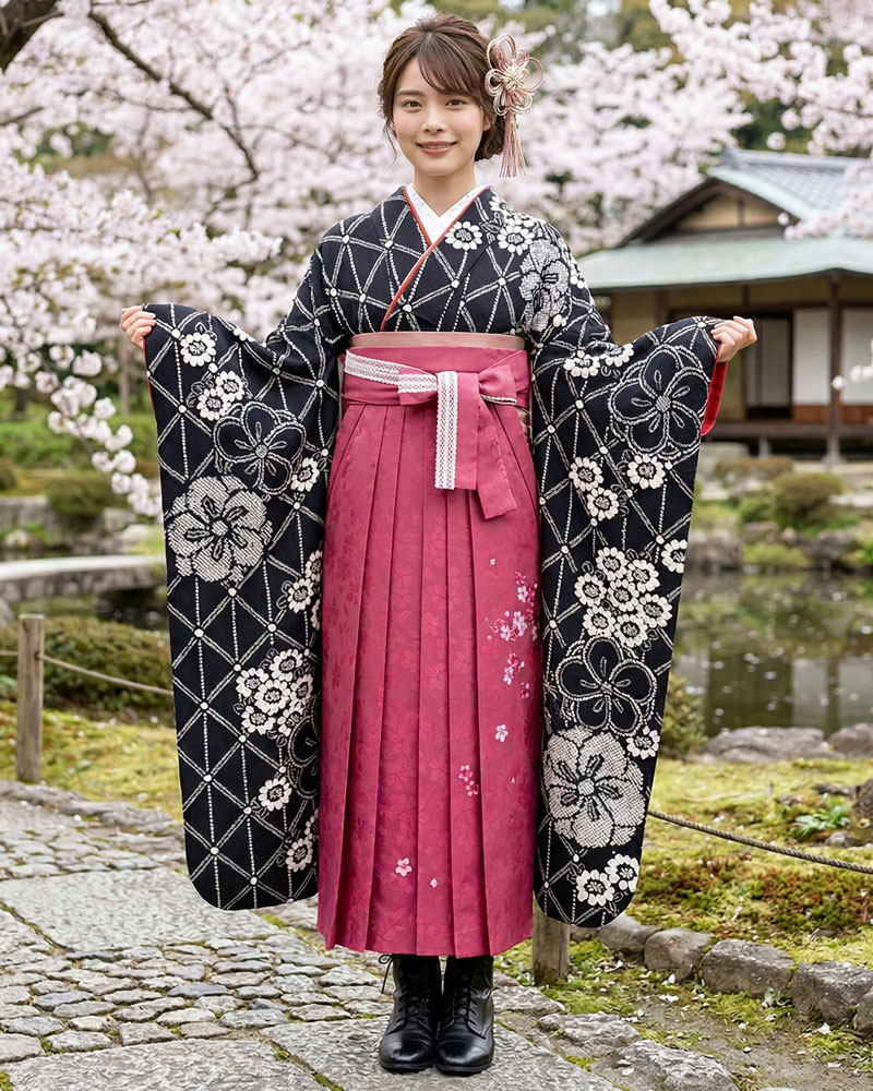 卒業式袴 x 振袖 – レンタル – ピンク06