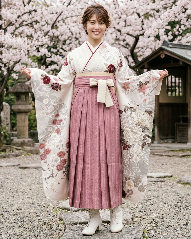 卒業式袴 x 振袖 – レンタル – ピンク07