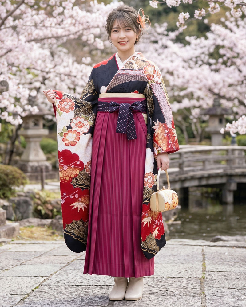 卒業式袴 x 振袖 – レンタル – ピンク10