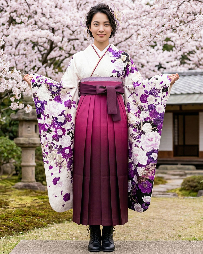 卒業式袴 x 振袖 – レンタル – ピンク紫04