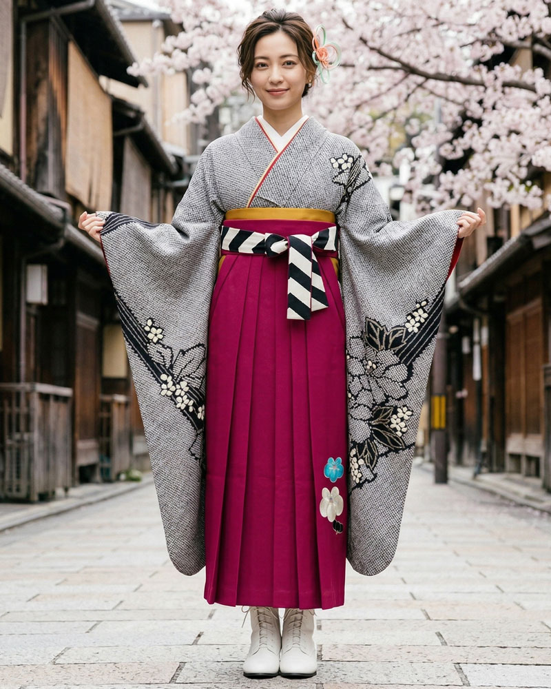 卒業式袴 x 振袖 – レンタル – ピンク11