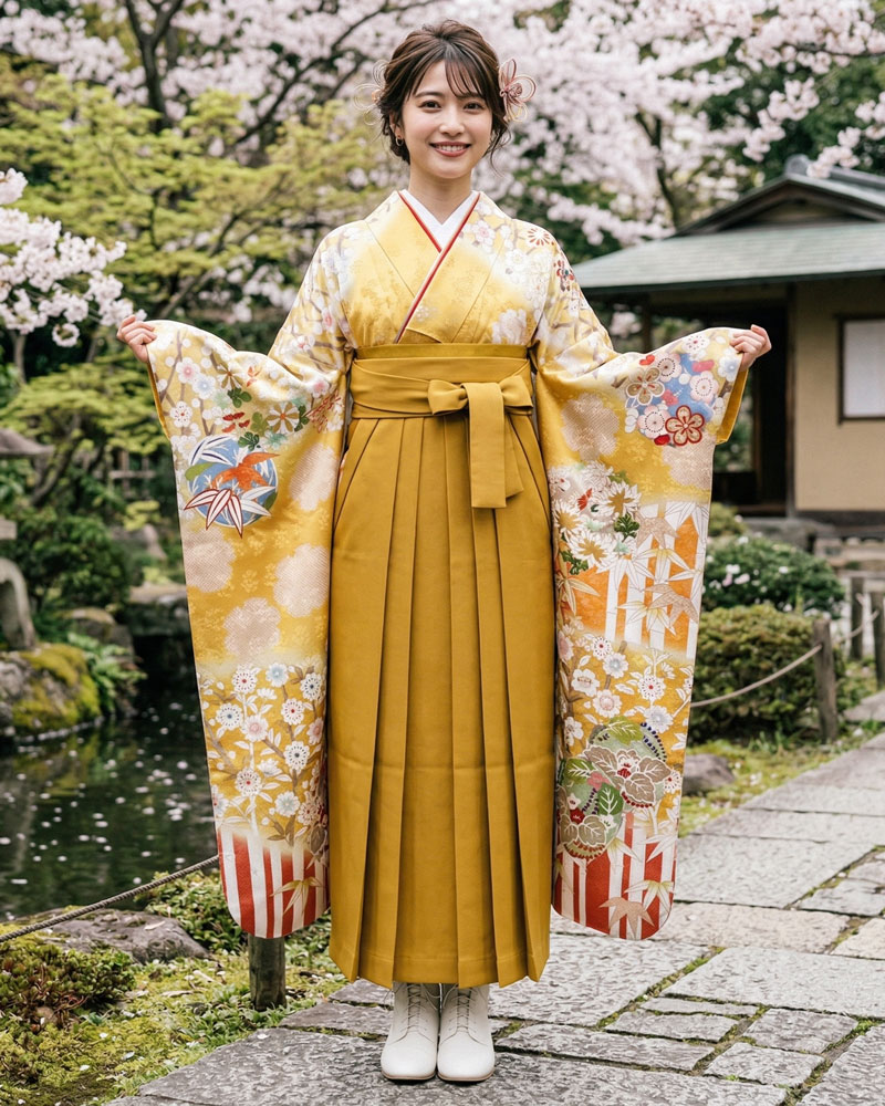 卒業式袴 x 振袖 – レンタル – 黄02