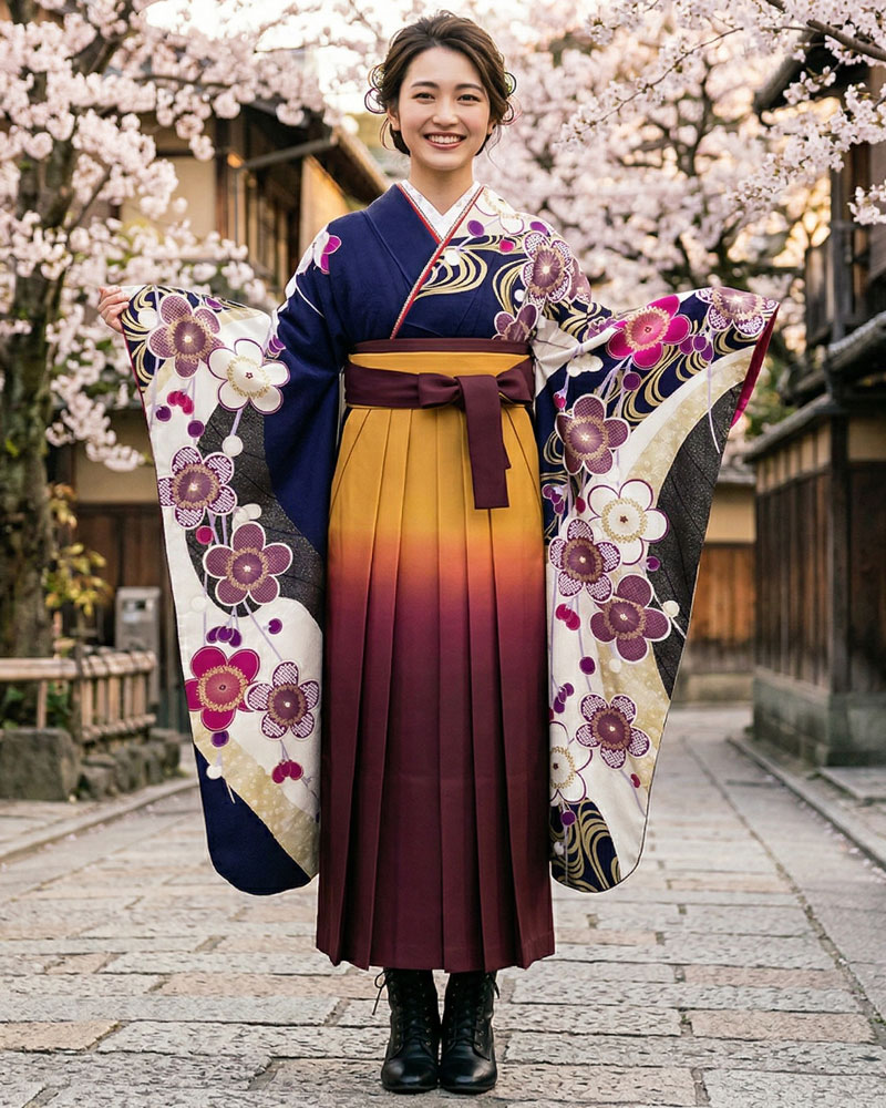 卒業式袴 x 振袖 – レンタル – 黄紫02