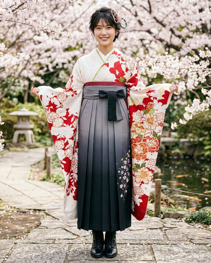 卒業式袴 x 振袖 – レンタル – グレー黒02