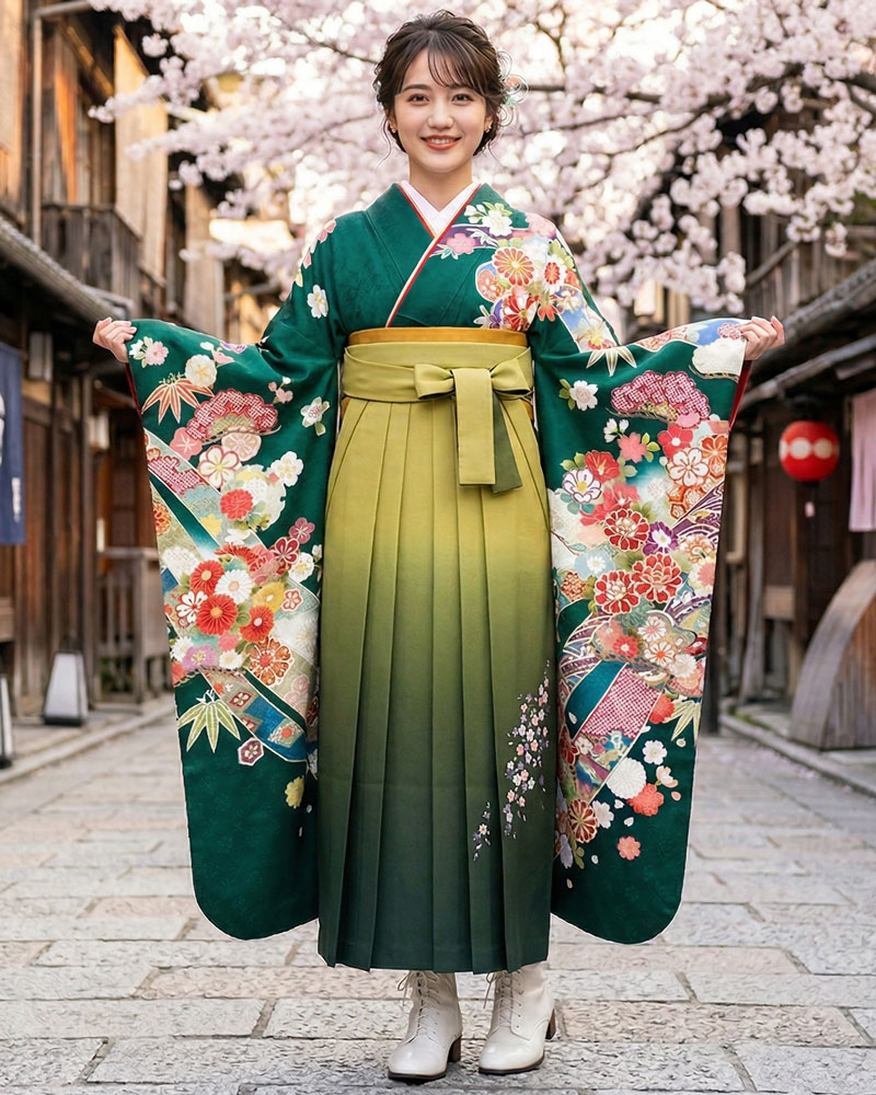 卒業式袴 x 振袖 – レンタル – 黄緑