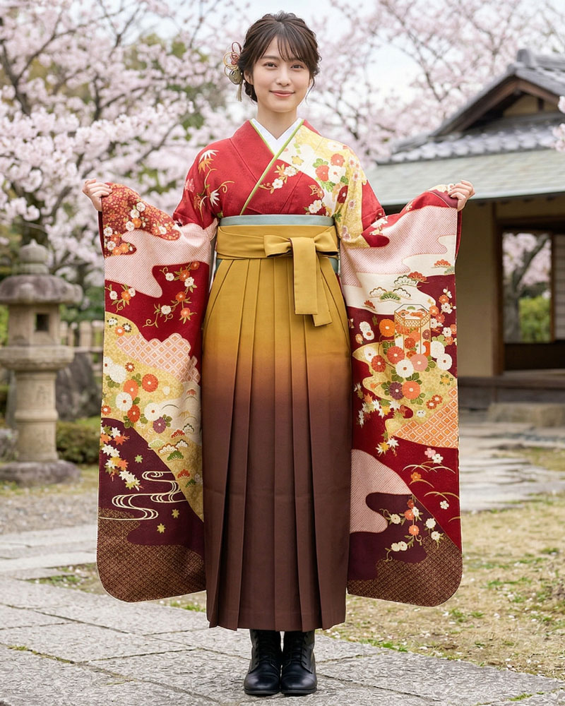 卒業式袴 x 振袖 – レンタル – 黄茶