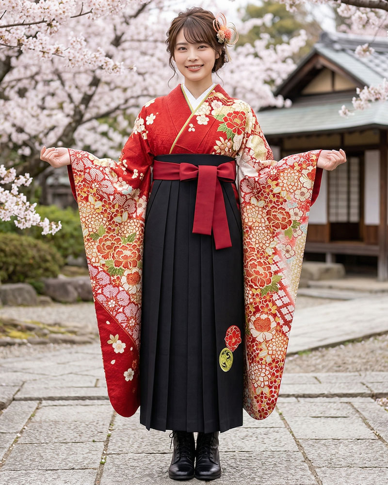 卒業式袴 x 振袖 – レンタル – 黒05