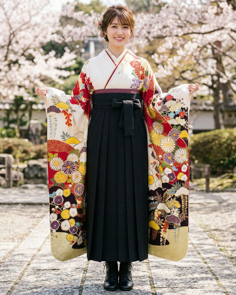 卒業式袴 x 振袖 – レンタル – 黒06