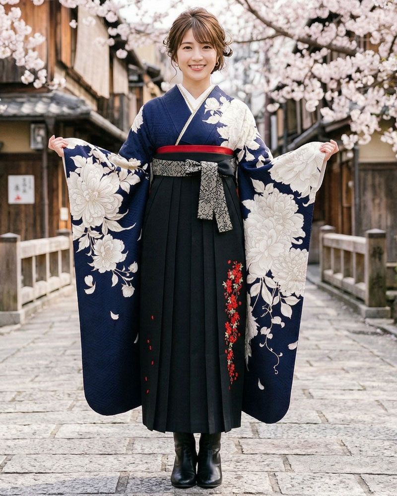 卒業式袴 x 振袖 – レンタル – 黒07