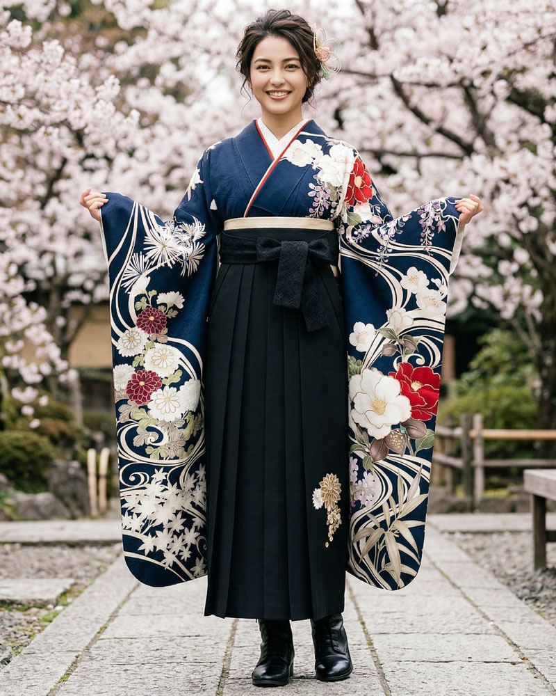 卒業式袴 x 振袖 – レンタル – 黒08