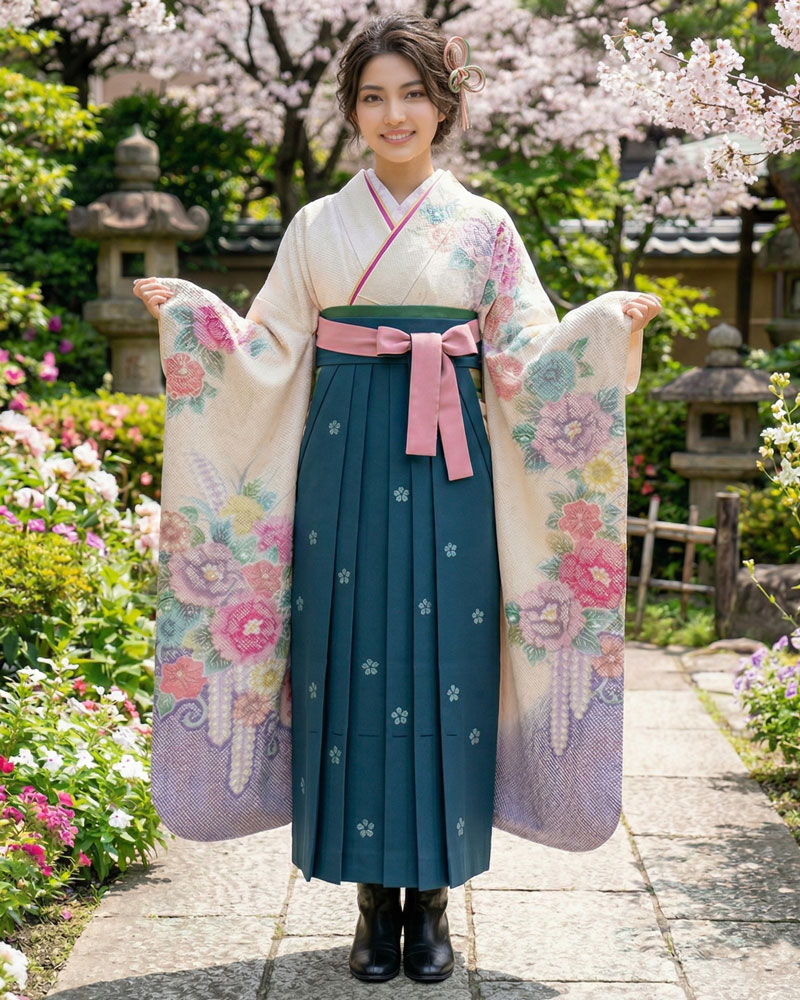 卒業式袴 x 振袖 – レンタル – 水色