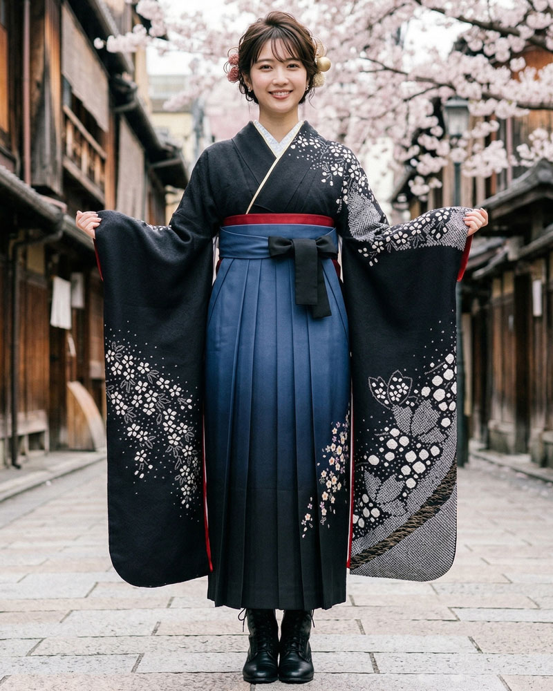 卒業式袴 x 振袖 – レンタル – 紺黒02