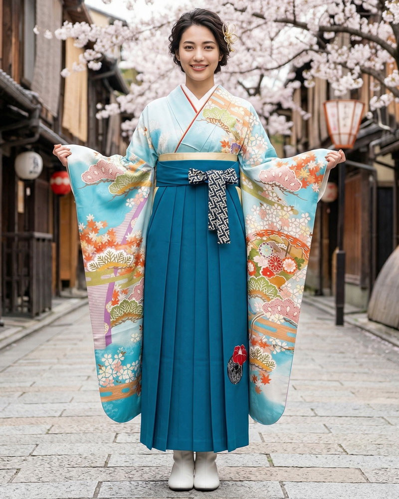 卒業式袴 x 振袖 – レンタル – 水色02