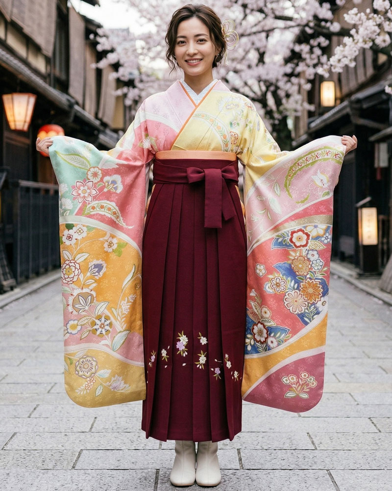 卒業式袴 x 振袖 – レンタル – 赤07