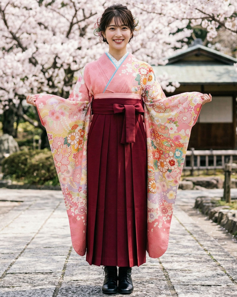 卒業式袴 x 振袖 – レンタル – 赤08