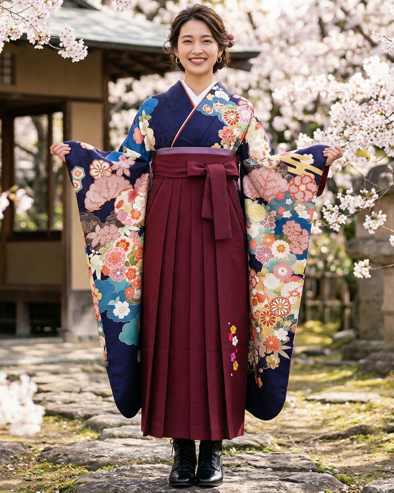 卒業式袴 x 振袖 – レンタル – 赤09