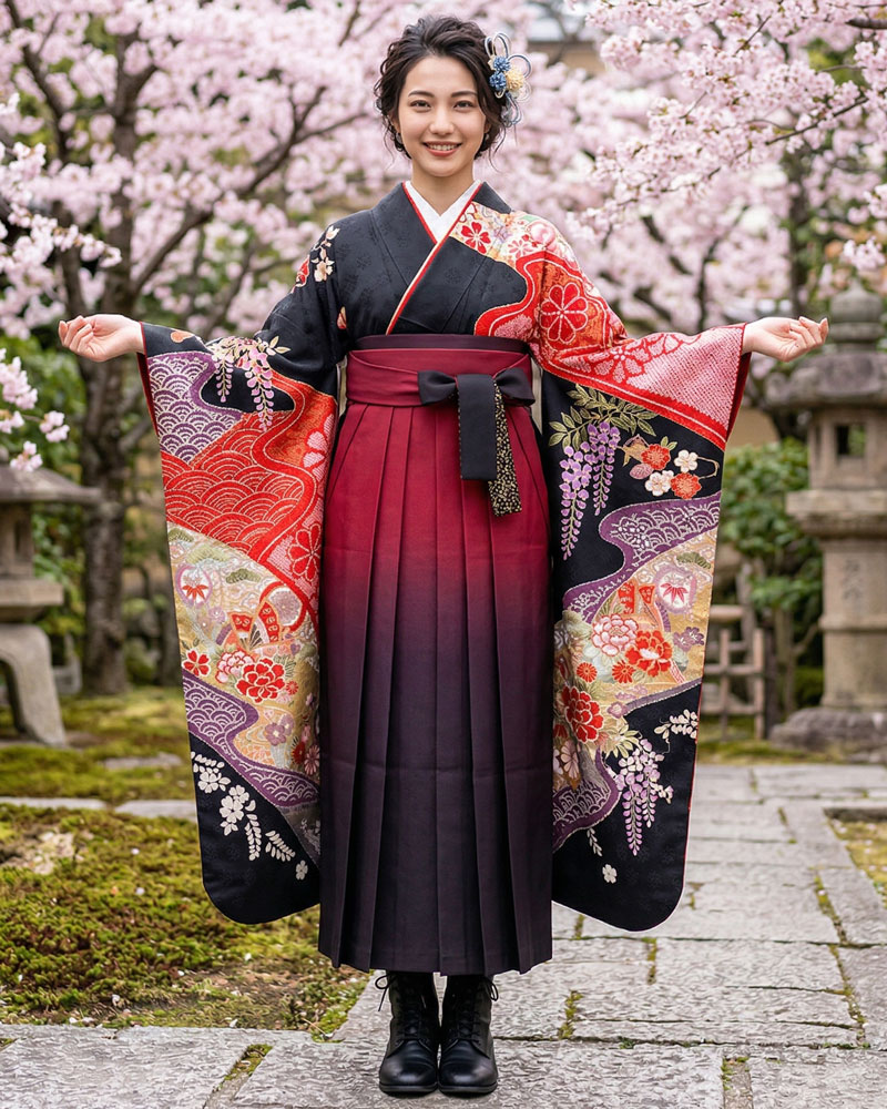 卒業式袴 x 振袖 – レンタル – 赤紫03