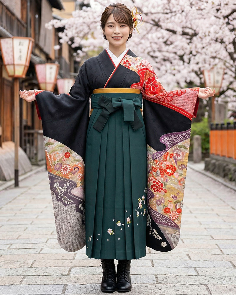卒業式袴 x 振袖 – レンタル – 緑06