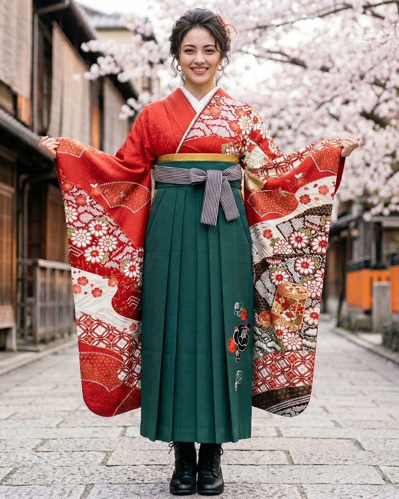 卒業式袴 x 振袖 – レンタル – 緑07