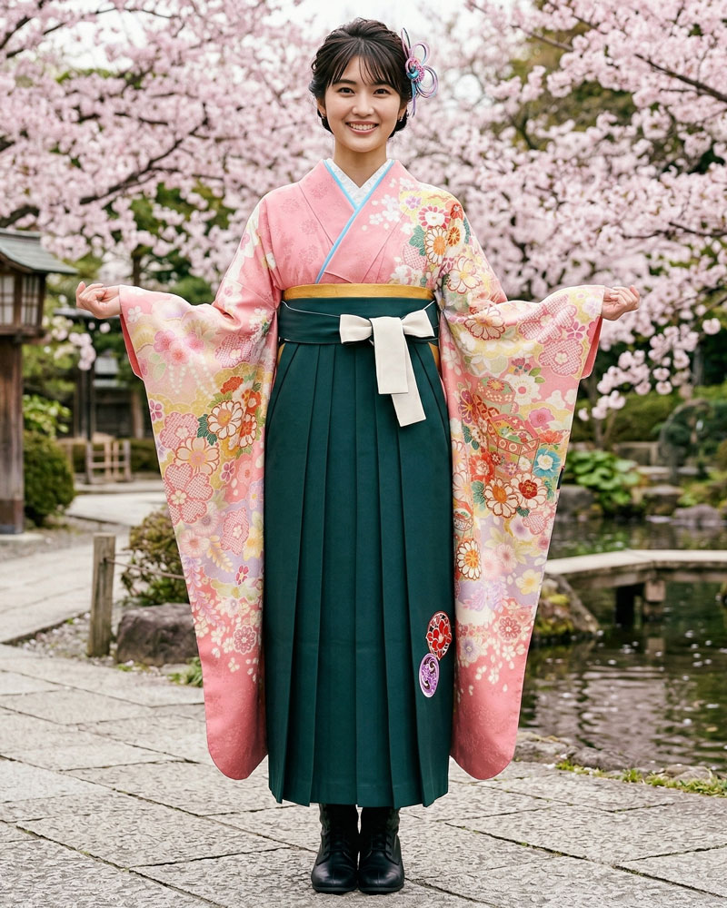 卒業式袴 x 振袖 – レンタル – 緑08